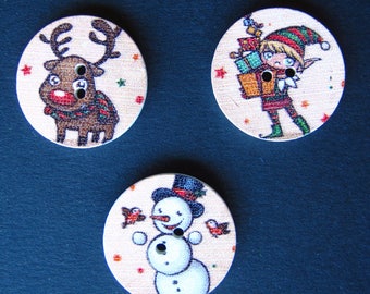 Lot de 3 boutons ronds de Noël ( Motifs mixtes )