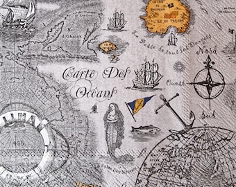 Set of 2 paper towels - Map of the oceans