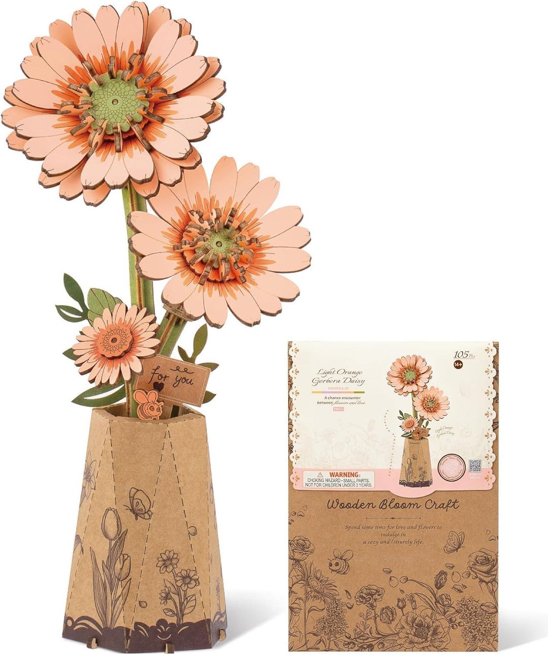 DIY Assembly Kit - 3D Wooden Puzzle - Orange Gerbera Flower - Etsy