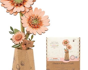 DIY Assembly Kit - 3D Wooden Puzzle - Orange Gerbera Flower - Etsy
