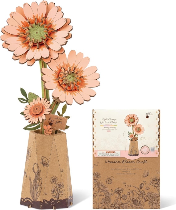DIY Assembly Kit - 3D Wooden Puzzle - Orange Gerbera Flower - Etsy