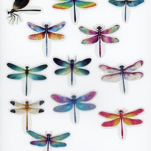 Lot de 12 stickers autocollants transparents Libellules (Lot 2)