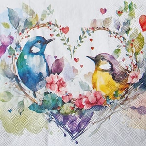 Set di 2 tovaglioli di carta - Uccelli, Cuore