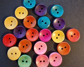 Lot de 5 boutons en bois rond colorés