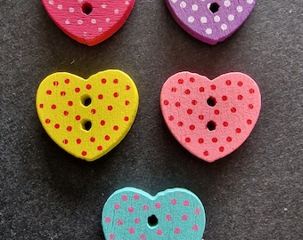 Set of 4 wooden heart buttons