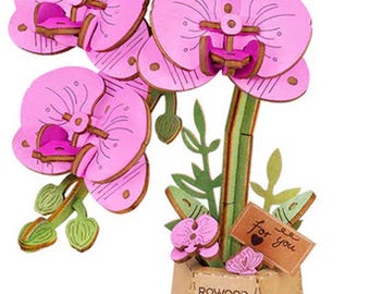 DIY Assembly Kit - 3D Wooden Puzzle - Pink Orchid Flower - Etsy