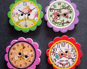 Lot de 3 boutons en bois horloge