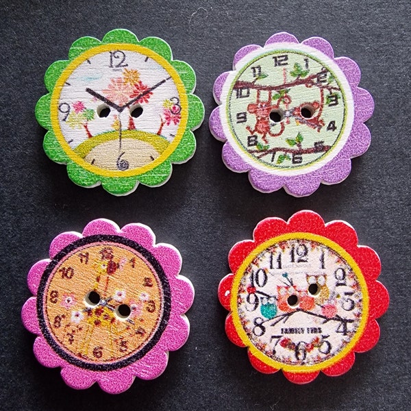 Lot de 3 boutons en bois horloge