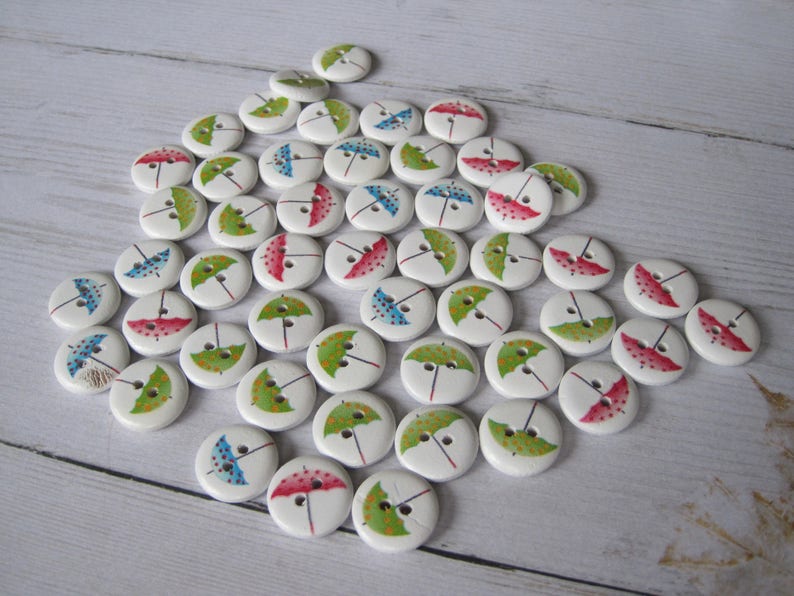 Set of 4 wooden buttons umbrella image 4