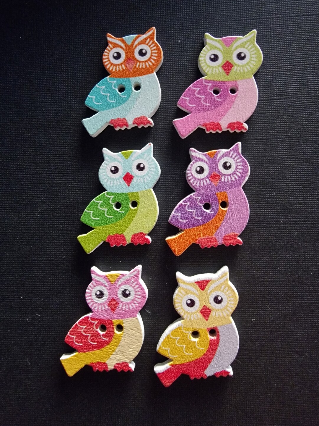 Lot De 10 Boutons En Bois Motif Hibou - Dimensions 28x35 Mm, Pour Couture Et Créations