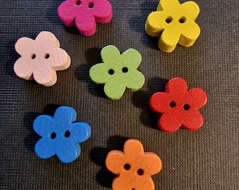 Lot de 5 boutons en bois fleurs