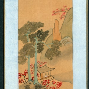 Chinees schilderij op zijde gelijmd op karton - Handgemaakt - 20e eeuw - Landschapsserie (9B/12)