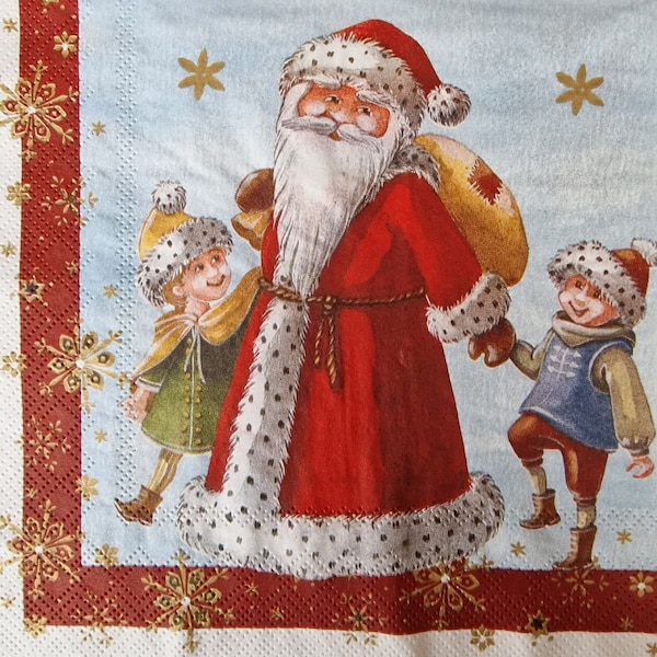 Lot de 2 serviettes en papier - Père Noël avec enfants