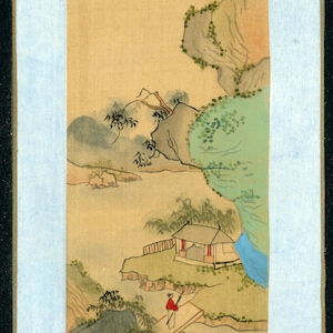 Chinees schilderij op zijde gelijmd op karton - Handgemaakt - 20e eeuw - Landschapsserie (4B/12)