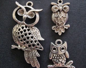 Lot de 3 breloques Hibou