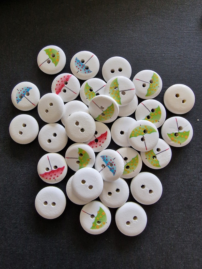 Set of 4 wooden buttons umbrella image 2