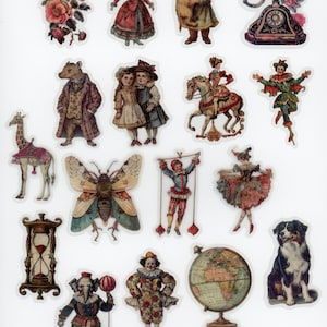 Lot de 17 stickers autocollants transparents Vintage, Rétro (Lot 1)