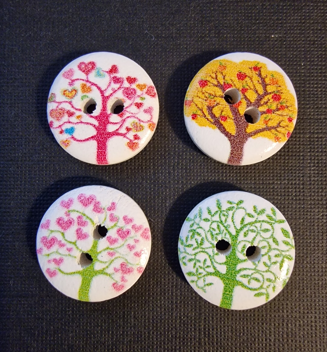 Set of 4 Log Buttons Colored Trees - Etsy
