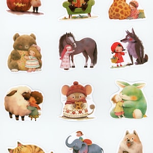 Lot de 17 stickers autocollants Animaux et Personnages de conte de Fées (Lot 1)