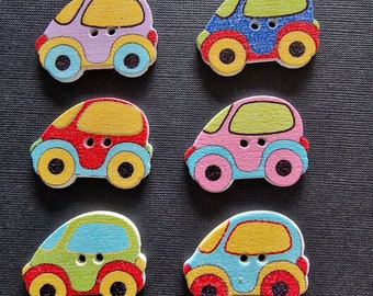 Set of 4 wooden buttons car