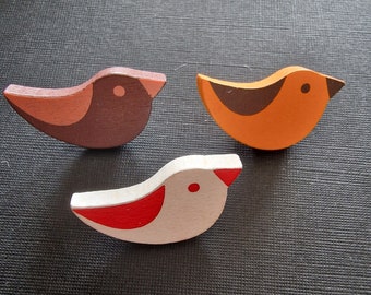 Lot de 3 boutons en bois oiseaux