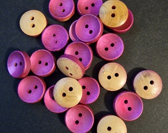 Set of 4 Fushia round wood buttons