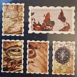 Feuillet de Stickers timbres Carte du Monde vintage au choix