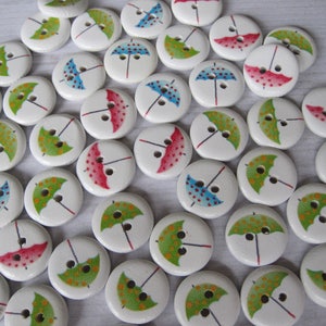 Set of 4 wooden buttons umbrella image 3