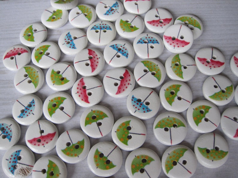 Set of 4 wooden buttons umbrella image 3