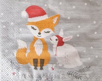 Set di 2 asciugamani di carta - Volpe di Natale con un coniglio