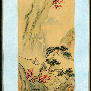 Chinees schilderij op zijde gelijmd op karton - Handgemaakt - 20e eeuw - Landschapsserie (6B/12)