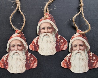 Set of 2 Vintage Metal Santa Clauses to Hang