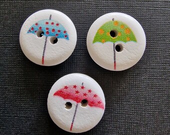 Set of 4 wooden buttons "umbrella"