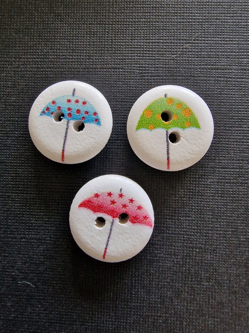 Set of 4 wooden buttons umbrella image 1