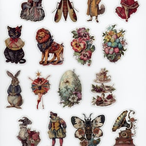Lot de 16 stickers autocollants transparents Vintage, Rétro (Lot 3)