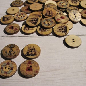 Lot de 4 boutons en bois vintage thème de la mer image 5