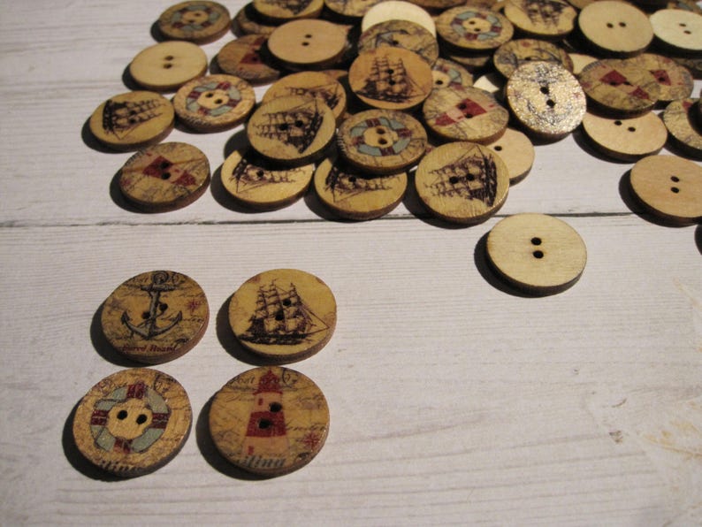 Lot de 4 boutons en bois vintage thème de la mer image 5