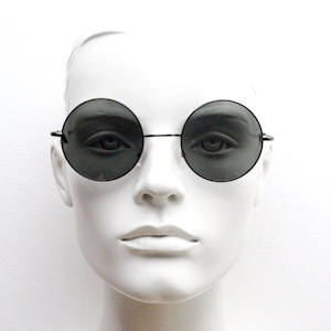 90s round vintage sunglasses. Gunmetal chrome 60&#39;s style metal frame with grey lenses. BNWT. John Lennon. Unused NOS