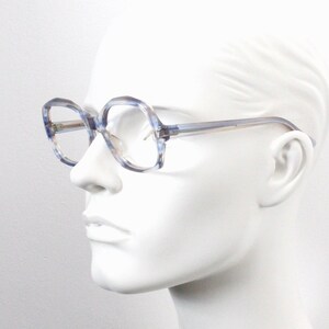 70s vintage angular glasses by KT model 154/246. Transparent abstract optical frames with sky blue tones. Prescription eyeglasses. RX