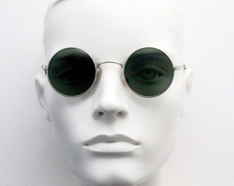 90's round sunglasses. NOS matt metallic finish metal frame with green lenses. BNWT. John Lennon