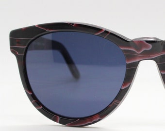 Linda Frow 80er Jahre Vintage Sonnenbrille Modell HY907. Dunkel abstrakt gemusterter marmorierter runder Rahmen. Luxe-Galerieprojekte. nr