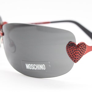 Moschino Diamante Red Heart Y2K Sunglasses. Vintage Wraparound