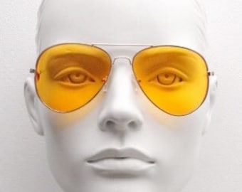 Y2K vintage aviator sunglasses. Blazing orange lenses in slim lightweight gold frame. 2000's rave. Mens aviators. 70s