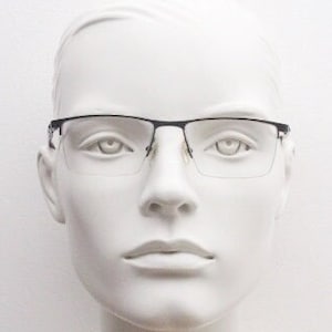 Prada rectangular glasses model 3630 made in Italy. Black half frame metal and acetate luxury optical frames. Prescription eyeglasses. RX