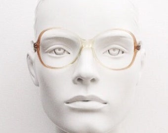 70s vintage round eye glasses made in France. Womens yellow and brown ombre crystal acetate optical frame. Small Prescription RX spectacles