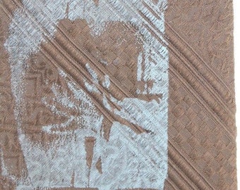 70s vintage necktie by Wembley. Brown self patterned mens kipper neck tie with customised grey abstract print on top. One of a kind