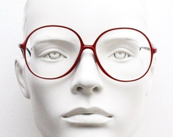 Metzler 80s oversized vintage glasses model 0609 made in Germany. Round red and black optical frames. Prescription eyeglasses. RX Spectacles