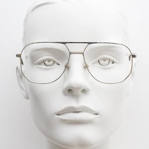 70s vintage big angular square aviator eye glasses. Stylish gold metal mens aviators with enamel grey brow. Optical frames. Prescription RX