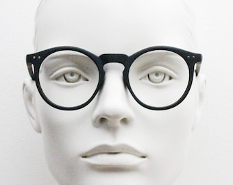 Black round Y2K glasses. 40s, 50s design rubber finish optical frames. Prescription eyeglasses. O Malley spectacles. RX