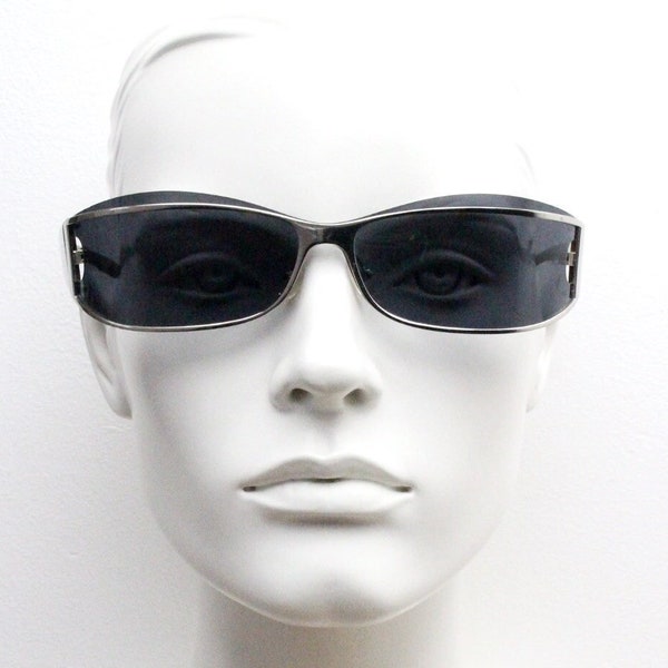 Emporio Armani Y2k vintage sunglasses model EA3835 made in Italy. Curved extra wide wrap around shield style frame. 2000s mask visor